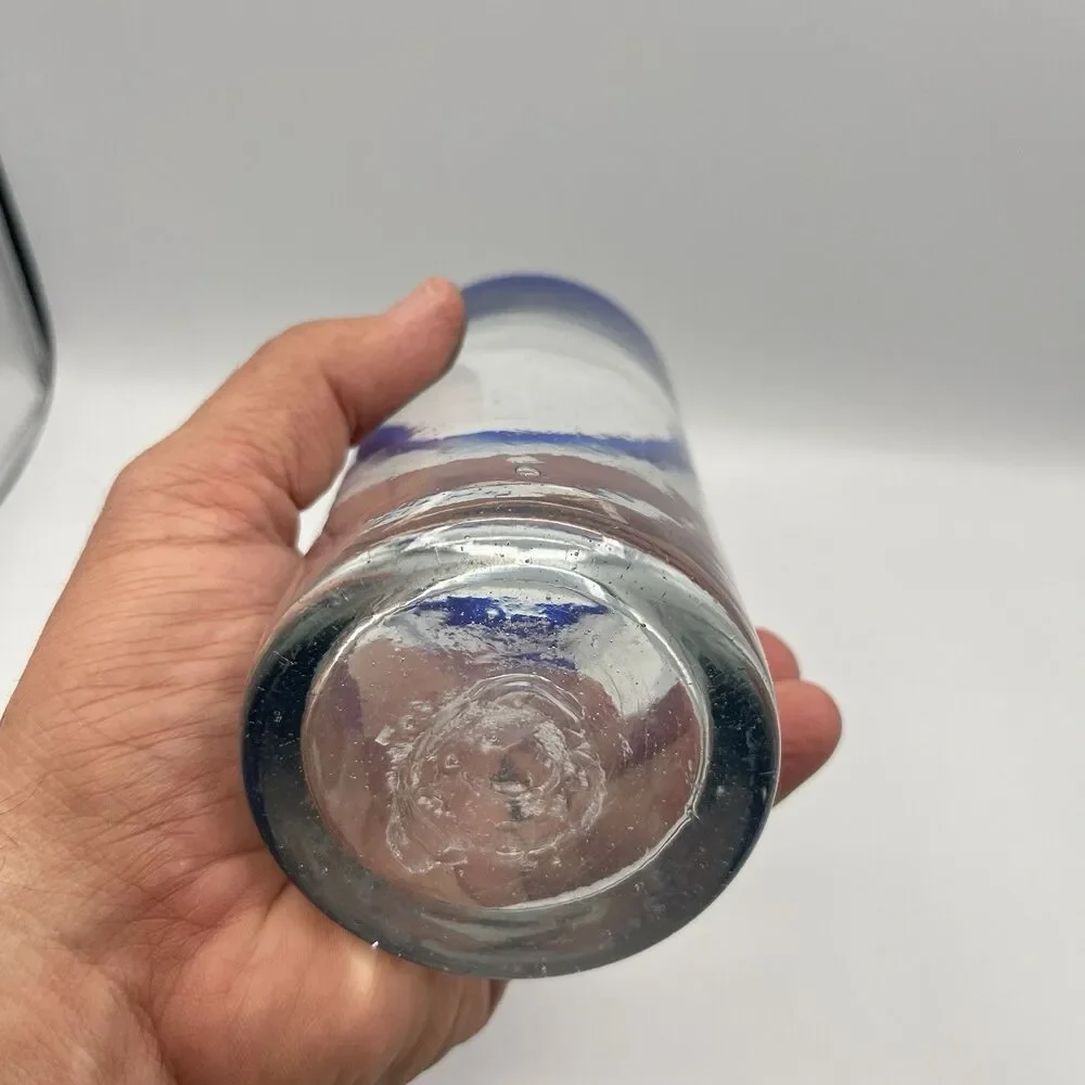 Hand Blown Cobalt Blue Rim Mexican Bubble Glass